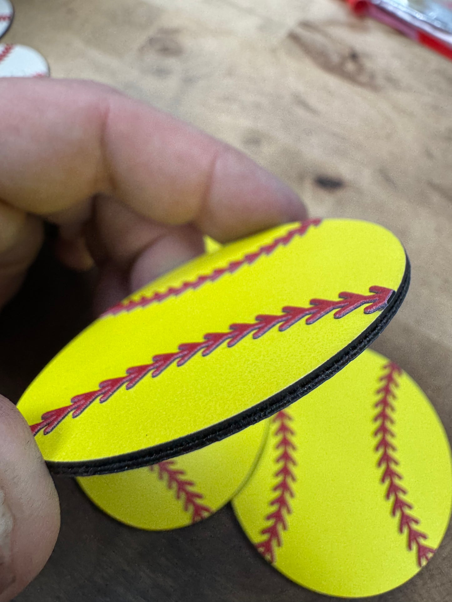 Leatherette softball patch blank for engraving with raised stitching