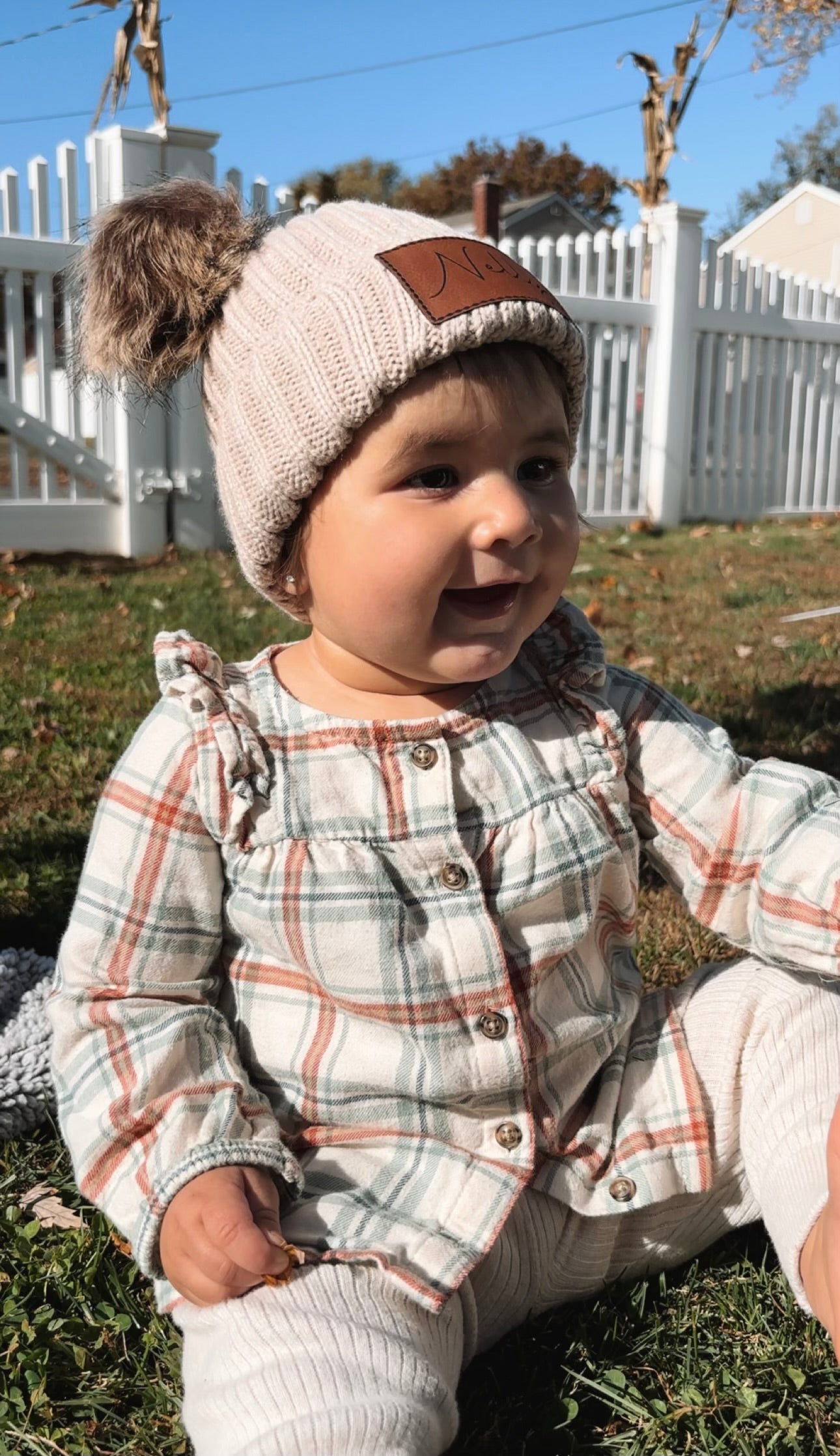 Baby name double pom beanie