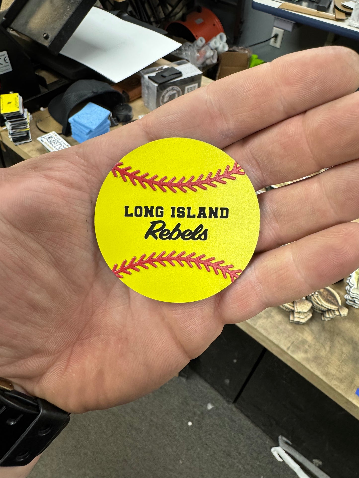 Leatherette softball patch blank for engraving with raised stitching