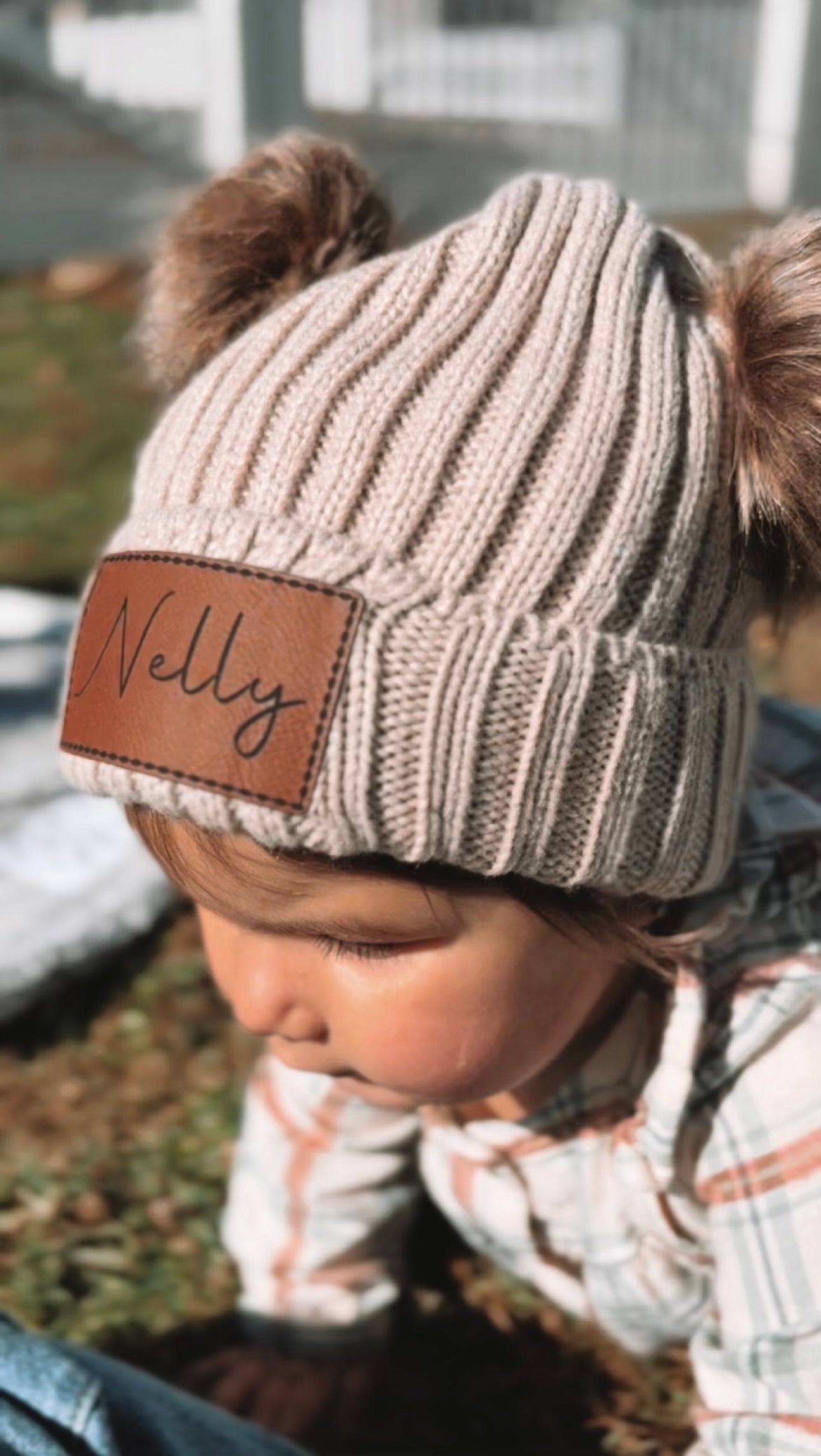 Baby name double pom beanie